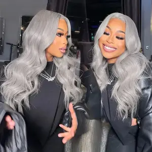 AMZ 13x6 HD Silver Grey Colored Body Wave Lace Front Wigs Human Hair Brazilian Pre Plucked Straight 13x4 Lace Frontal Wigs For Women