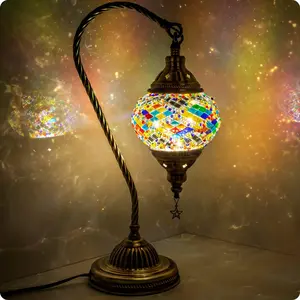 Turkish Moroccan Lamp with Bronze Base 3-Way Color Changing Handmade Swan  Tiffany Mosaic Glass Bedside Lamps for Bedroom (LED Bulb Included) (Colorful)
