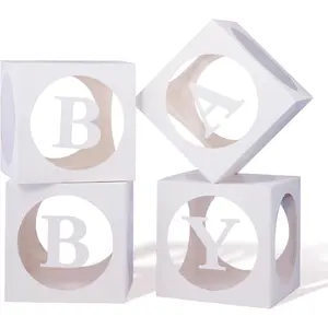 Boxes with Letters for  Shower,Transparent Balloon Box 4 count Clear  Shower Decorations Block Boxes for ,Birthday Party Decorations