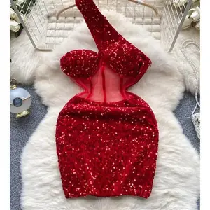 Autumn Bodycon Sexy Dress 2025 New Fashion Mesh Sequins Design Diagonal Collar Sleeveless Women Transparent Midi Dress Casual Womenswear Formal Basic