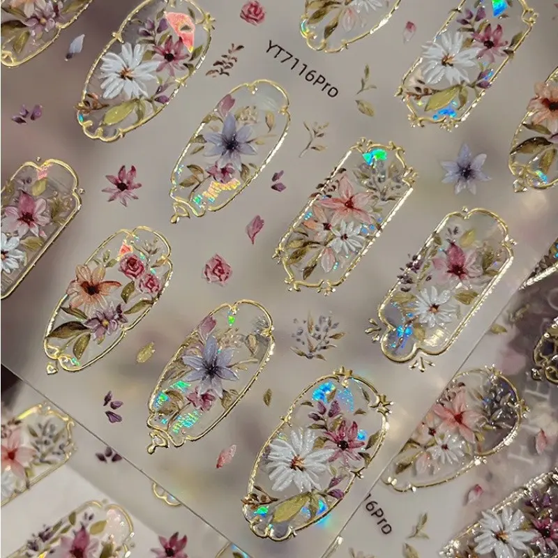 Window Decorations Nail Art Stickers, 1pc Retro and Luxurious Hot Stamping Gold 5D Embossed Self-adhesive DIY Nail Art Designs Stickers and Decals  - Nail Supplies and Nail Charms for Girls and Women-Spring Summer Nails For Nail Art Home Salon