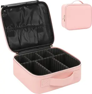 Travel Makeup Train Case Cosmetic Case Organizer Portable Artist Storage Bag with Adjustable Dividers for Cosmetics Makeup Brushes Toiletry Jewelry Digital Accessories (Pink)