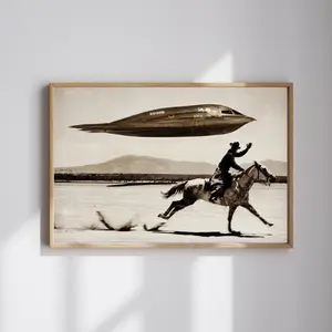 [NO FRAME] Vintage B-2 Spirit and Cowboy On Hourse Wall Art, Freedom B2 Poster, Vintage Patriotic Western Print, Home Decor Made in USA