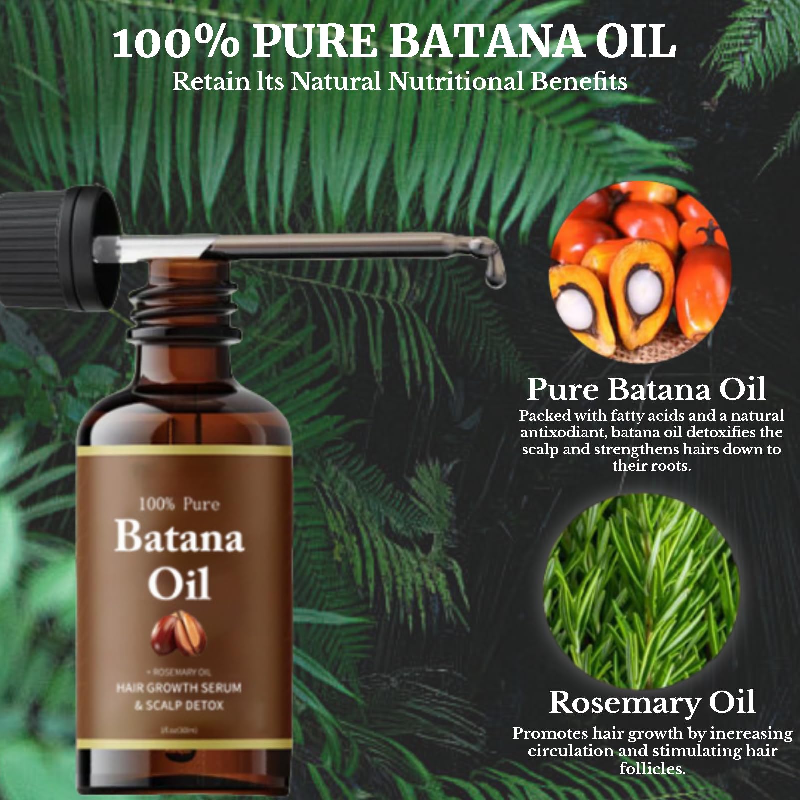 Batana Oil,Strong & Healthy Hair, Make Hair Longer Fuller Thicker, Organic Batana Oil with Rosemary,Organic Rosemary Oil Vitamin E Nourish Scalp,for All Hair Types,
