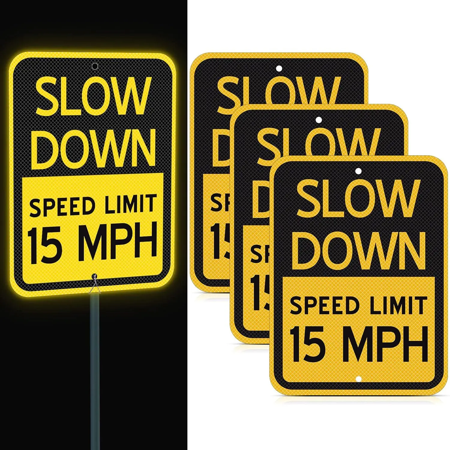 3 Pcs Slow Down Speed Limit Safety Signs 16 x 12 Inches, Reflective Thickened Aluminum with Ink Rust Resistant UV Protected and Weatherproof Easy Mounting Outdoor Use (10 MPH)