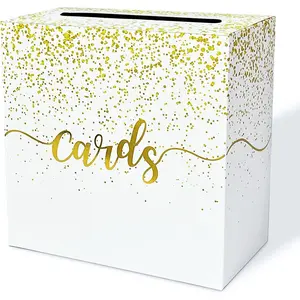 Gold Card Box for Party Gift Card Box Holder Envelope Box for Wedding Birthday Baby Shower Retirement Gold Foil Card Box
