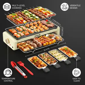 AORAN Buffet Service Counter & Holding Equipment Combination Electric Holding Tray 1800W Stainless Steel Constant-Temperature 4 Trays 8-Quart Capacity Smokeless BBQ Grill korean grill electric