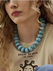 Bohemian Style Geometric Beaded Necklace, Choker Chain for Women, Summer Beach Wear, Acrylic Material, Random Print Pattern, Boho Style Jewelry, Fashion Necklace