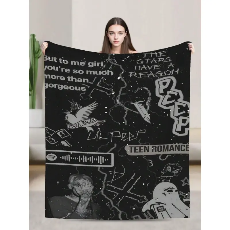 Lil Merch Peep Throw Blanket Warm Breathable Air Conditioner Blanket for Car Classic Outdoor Picnic All Season Use Comfortable Stylish summerwins
