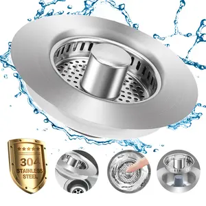 3 in 1 Kitchen Sink Drain Strainer, 304 Stainless Steel Sink Plug with Anti-Clog Basket, Pop Up Sink Stopper for US Standard 3-1/2 Inch Drain