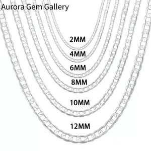 Men's 925 Sterling Silver Plated Necklace 2/4/6/8/10/12MM 16 18 20 22 24 26 28 30 Inches Face Chain Necklace Lobster Clasp Men And Women Engagement Jewelry