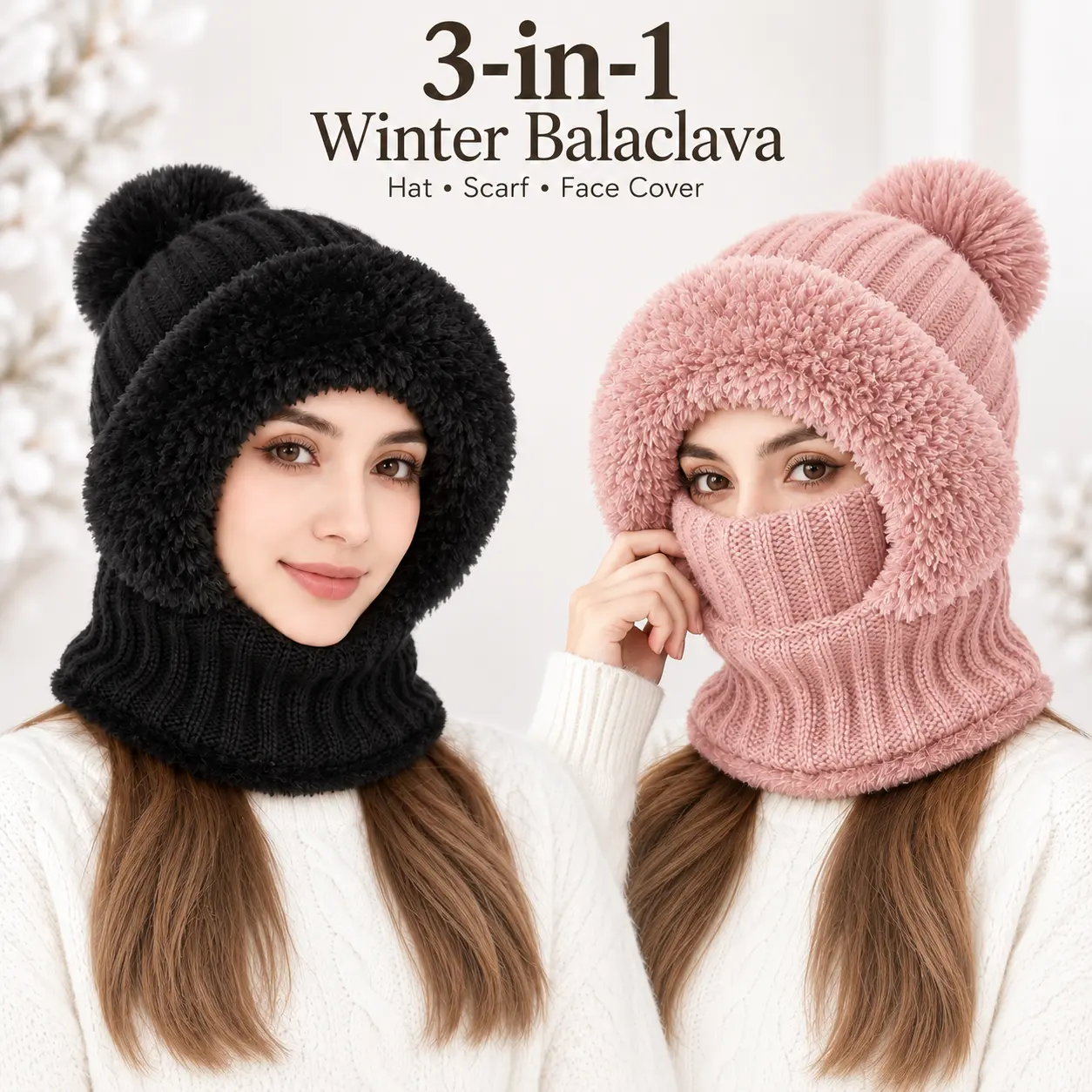 3-in-1 Winter Balaclava - Fleece Hat, Scarf & Ear-Flap Maskfor Everyday & Outdoor Use