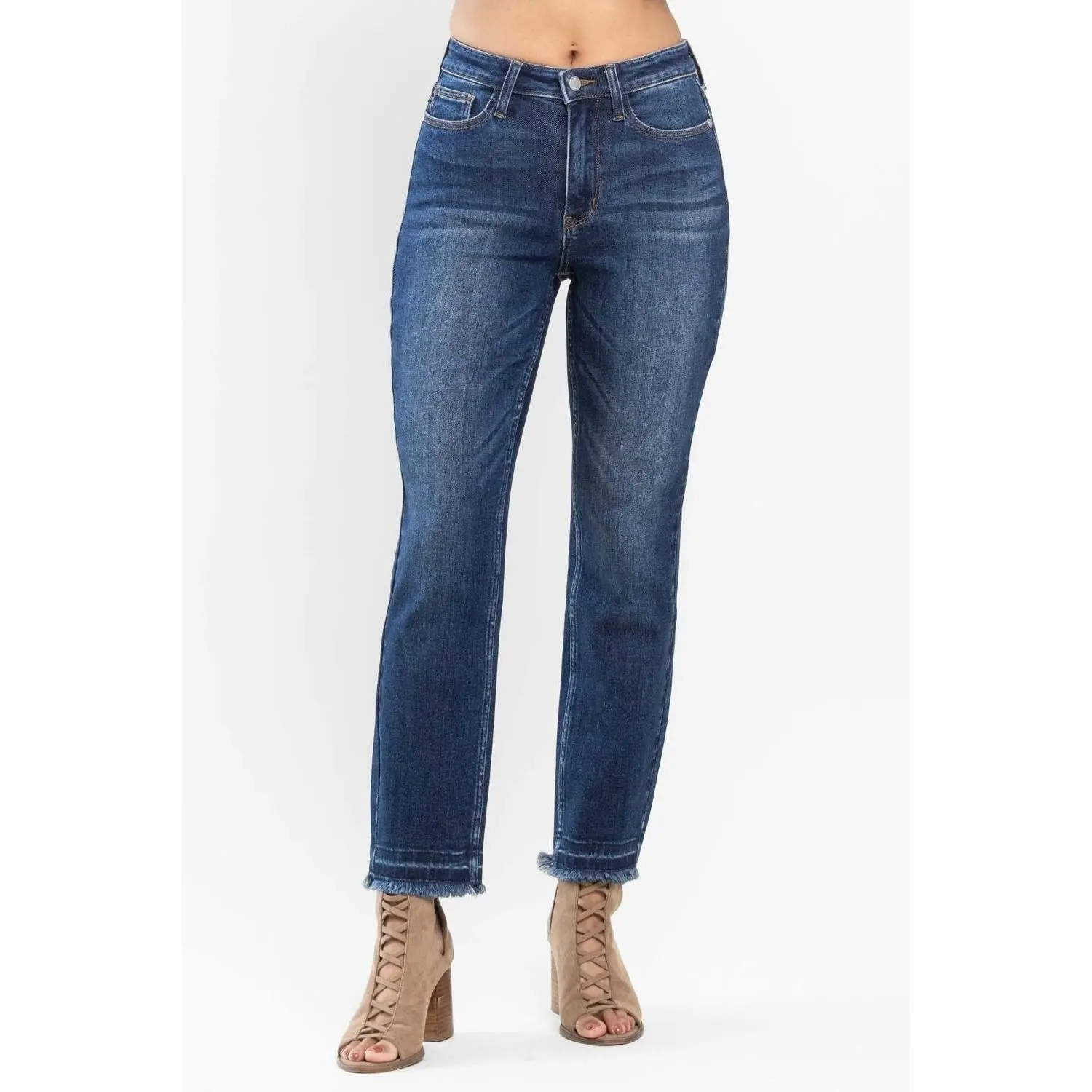 Judy Blue Women's High Waist Slim Fit Jeans - Comfortable Fitted Style with Raw Release Hem in Stretch Denim JB88704, Bottom, Leg, Raw Hem, Pants, Spandex, Everyday, Cotton, Soft, Multi-Size, Stretch Fabric, All Seasons, Casual