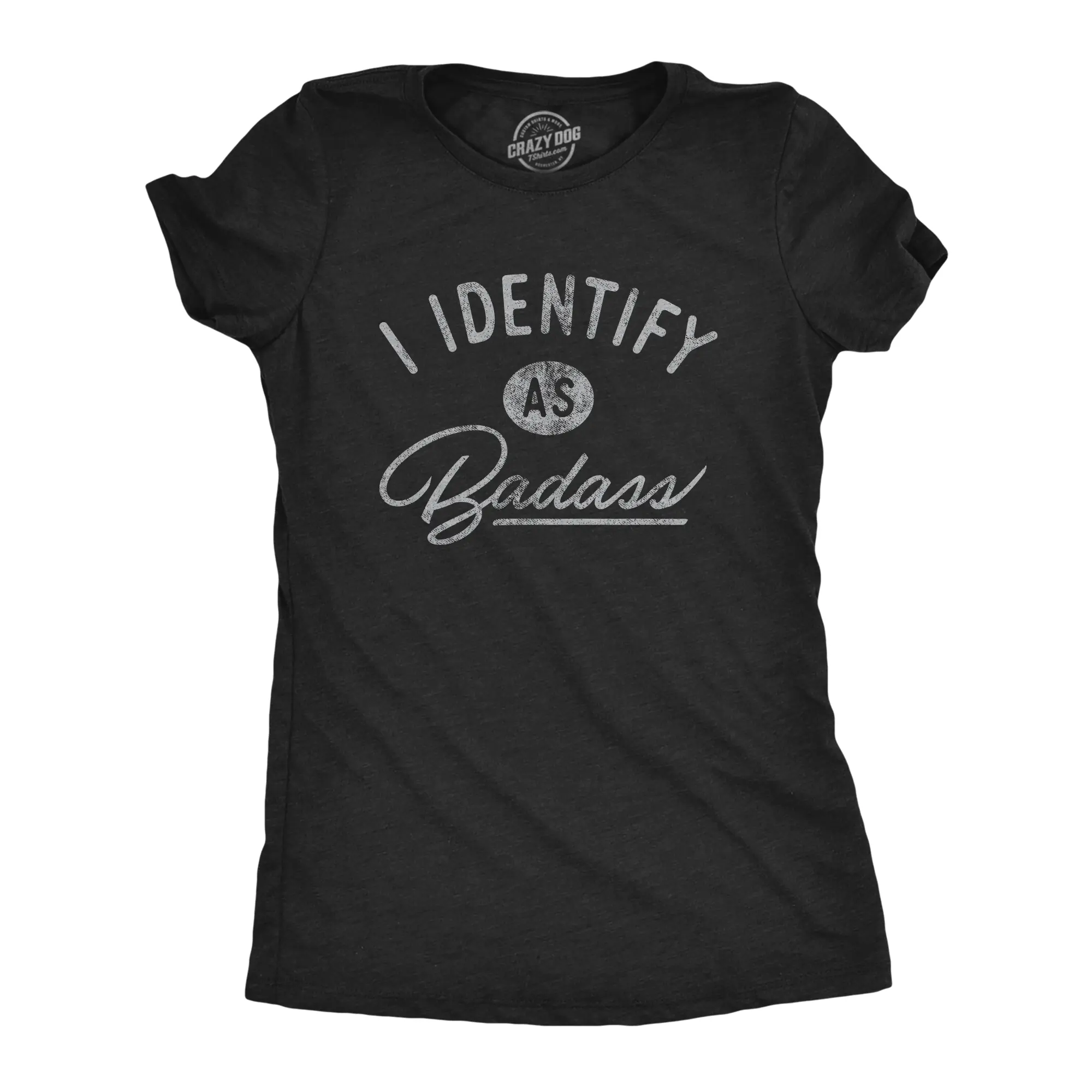Womens I Identify As Badass T Shirt Funny Cool Awesome Graphic Novelty Tee Funny Womens T Shirts Cute Vintage Fashion Casual Ladies T-Shirt Gift Funny Sarcastic Top Women's Novelty Tees Black