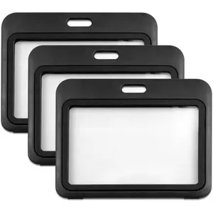 3 Pack Horizontal Hard Plastic ID Badge Holders Double Sided Black Card Case Office Supplies for Office, School, Credit Access Cards