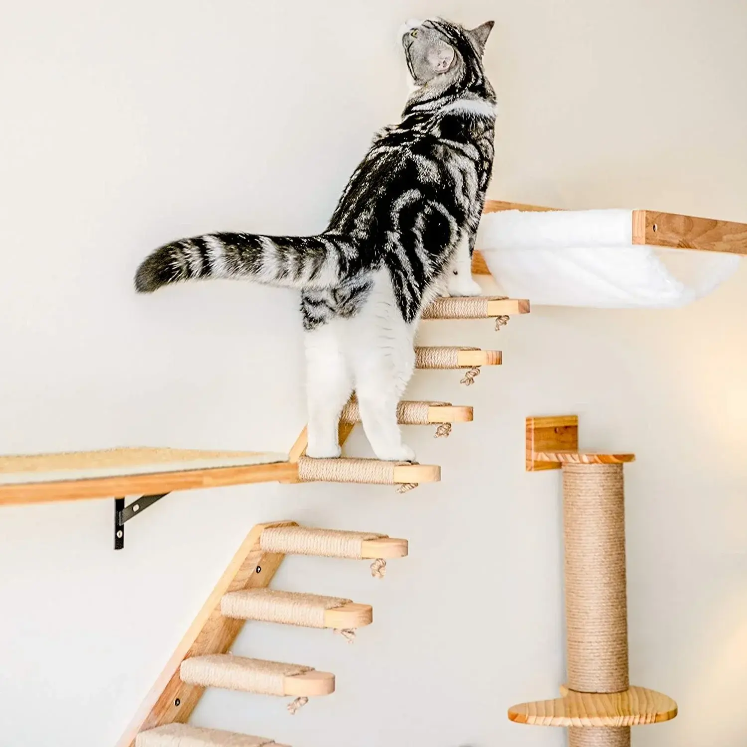1pc Cat Climbing Shelf Wall Mounted Four Step Stairway #SummerWins #DealsForYouDays With Sisal Scratching Post For Cats Tree Tower Platform Jumping Pet Furniture