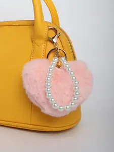 Plush Heart Faux Pearl Keychain Bag Charm, Holiday Birthday Gift, One Piece Set, Cute Accessory for Purse Decoration, Purse Accessories