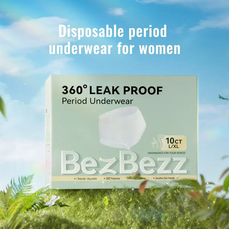 BezBezz Period Underwear for Heavy Flow - High-Waist Disposable Period Panties, 360° Leakproof Protection, Ultra-Absorbent & Breathable Fabric, Up to 12-Hour Moisture & Odor Control, Postpartum Safe