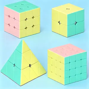 Stickerless Macaron Magic Speed Cube 4-Pack Bundle - 2x2, 3x3, 4x4, Pyramid Cubes - Brain Teaser Educational Toy, Holiday Gift for Kids