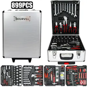 Bourvill 899PCS Tool Set,Aluminum Rolling Tool Chest with 4 Drawers,Complete Mechanic & Home Repair Kit,Father’s Day Gift for Dad