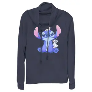 Junior's Women Lilo & Stitch Hanging with Ducks Cowl Neck Sweatshirt