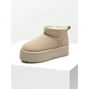 Women's Classic Platform Fuzzy Mini Snow Boots - Genuine Suede Leather, Ankle-Height, Winter-Ready, Memory Foam Insole, Lightweight Anti-Slip Outsole, Black for Christmas Holiday, Festive Gatherings, Indoor Warmth & Outdoor Snow Runs