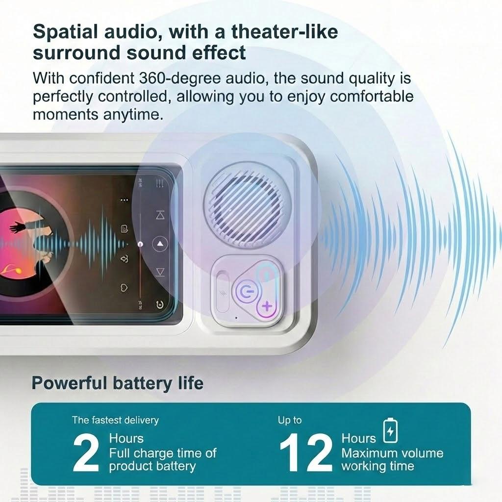 Waterproof Shower Phone Holder with Bluetooth Speaker, 360° Rotatable Wall Mount Phone Case with Touch Screen, IPX7 Waterproof Bathroom Phone Stand for Shower