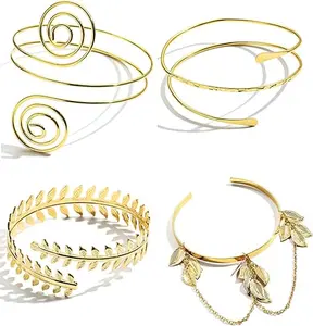 4 Pcs Arm Cuff Upper Arm Band Cuff Bracelet Bangle for Women Adjustable Armband Set