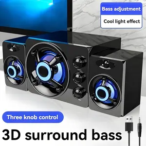 BOBO 3-Speaker Split Computer Audio System with Bass &Treble Knob Control, 3D Surround Sound, RGB Lighting USB-Powered 2.1 Stereo for Gaming/Video Desktop PCSpeakers, Modern Speaker Design, Highquality Audio