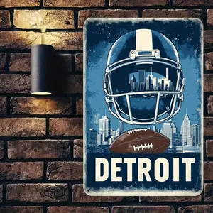 Detroit Football Helmet Pattern Sign, Vintage Sign, Vintage Metal Sign, Wall Art for Home Living Room Bedroom Decor, Home Decor