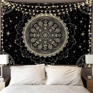 Tapestry  Black Golden Mandala Tapestry Astrology Space Wall Hanging Tapestries Wall tapestrys Large Aesthetic Hippie Wall Decor Bohemian Wall Art Boho Home Talestry for Bedroom,Living Room,Ceiling Decorative Galaxy Gift Nature