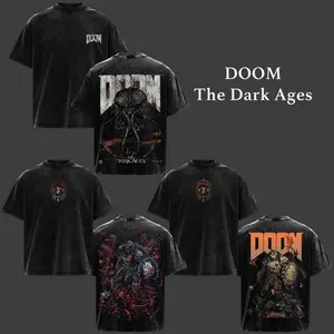 Doom The Dark Ages Acid Wash Tee, Vintage Heavyweight Oversized Graphic Shirt, Doom Slayer Merchandise, Retro Gaming Streetwear, Doom Eternal Fans Gift, Gothic Horror Gaming Apparel, Dark Fantasy Menwear.