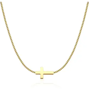Cross Necklace for Women 14K Gold Silver Plated Dainty Small Cross Pendant Choker Simple Trendy Cute Cross Charm Chain Necklace Easter Basket Stuffers Baptism Religious Faith Jewelry Gift