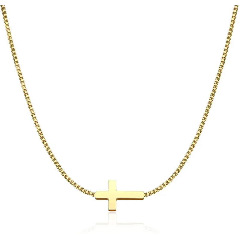 Sideways Cross Necklace with a Simple Chain, Minimal Faith-Inspired Jewelry for Everyday Outfit Styling