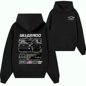 Chevrolet Silverado Truck Graphic Hoodie – Black Chevy Pickup Sweatshirt Featuring Silverado Blueprint Design for Truck Enthusiasts