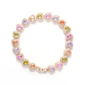 Loveden Rainbow Heart Cut Collection Elegant LOVE Halo Colorful Heart Shape Bracelet For Women Men Daily Charm Jewelry Shining Colorful 5A Zircon Bracelet Bangle Valentines Birthday Gift