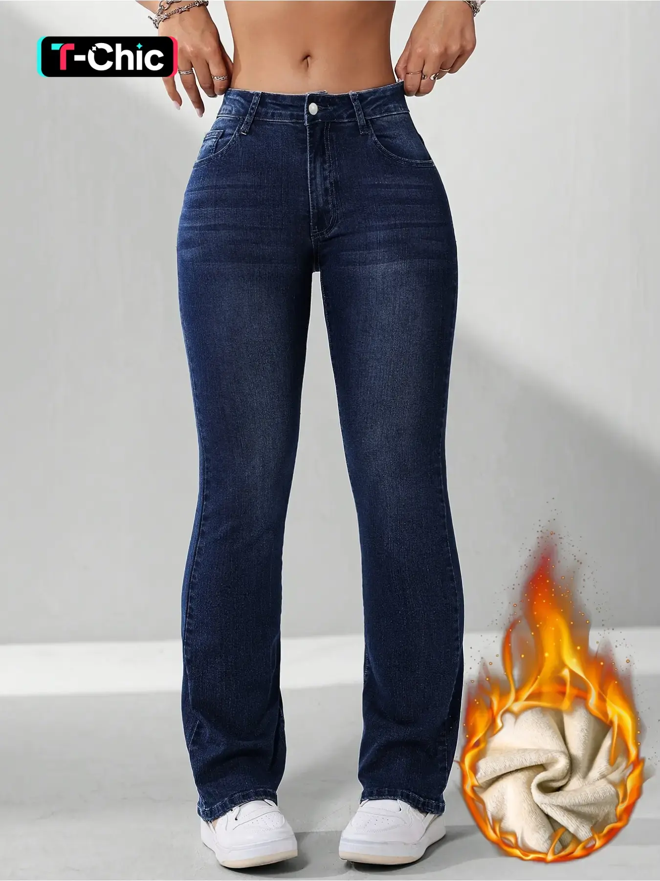 Women's Fall Winter Fleece Lined Woven Thick Warm Soft Comfortable Fashion High Waist Rise Skinny Fitted Basic Jeans, Pants, Trouser, Elegant Chic Style, All Seasons Wear