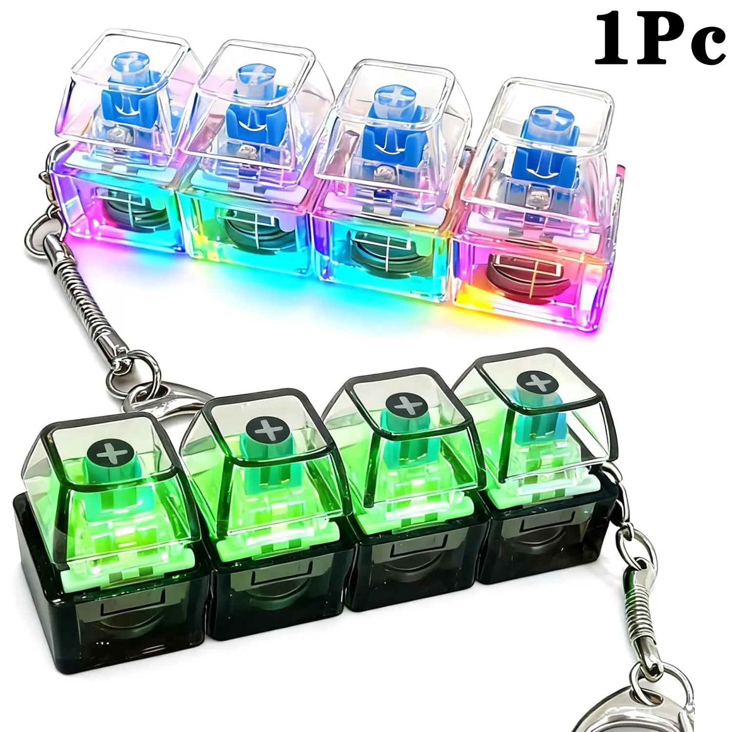 Keyboard Fidget Toy, Light Emitting Keychain, 4-In-1 Decompression Button, Stress Relief Gift, & Transparent Options, Sensory Fidget Keychain, Novelty Fidget Keyring, Stress Relief Gadgets
