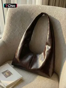 Women's Solid Color Shoulder Moon Bag, Fashionable Versatile Purse, Fashion Zipper Closure Vintage Underarm Bag, Commute Shopping Gift Use