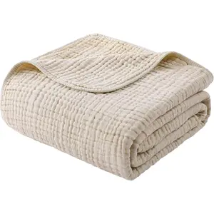 Muslin Blanket  Cotton Summer Blanket Large  Size 60" x 80" for Bed Couch 6-Layer Gauze Blanket for Adults Lightweight and Breathable Apricot White