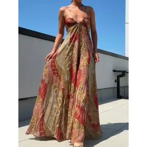 Women's Summer Dress Print Spaghetti Strap Maxi Dress Ruched Bust Flowy Silhouette Colorful Floral Pattern Festival Beach Vacation Outfit Fashion Dress 2025 Women’s Summer Fashion Elegant Party Dresses, Bohemian