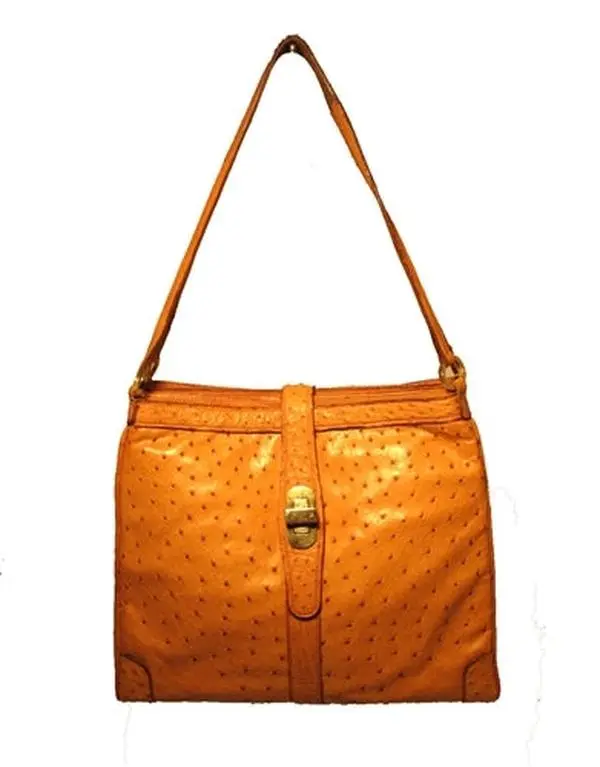 Pre-owned mark cross Ostrich Leather Shoulder Bags Vintage Tan Ostrich Shoulder Bag
