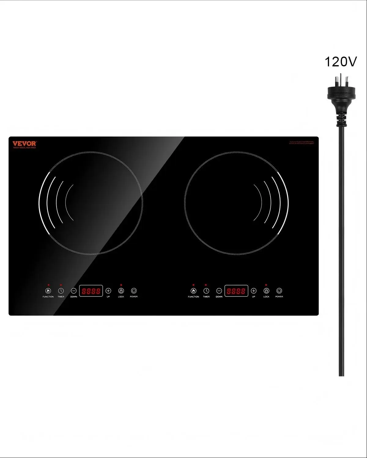 【Summerfinds】VEVOR Double Burner Electronic Induction Cooktop, 1800W Smooth Glass Countertop Stove, Touch Control, 9 Power Settings, Child Safety Lock, Timer, Ideal for Modern Kitchens, 1600 To 1999 W