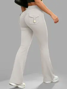 High-Waisted Butt-Lifting Yoga Pants, Waist-Tightening Sporty Trousers, Back Pocket Design, Women's Fitness Daily Wear