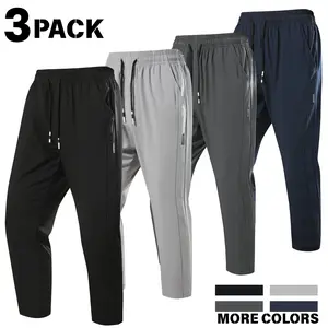 Men’s 3-Pack Ice Silk Athletic Sweatpants Outfit, Quick-Dry, High-Stretch, Skin-Friendly, Breathable, Drawstring Loose Straight-Leg Trousers for Fitness, Commuting - Men's Bottoms