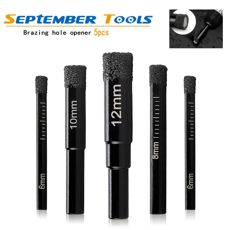 5-Piece 3 Flat Shank Diamond Core Drill Bit Tool Set, Durable Drill for Drilling Concrete, Granite