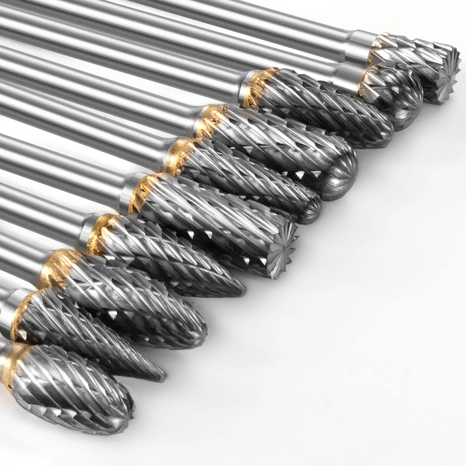 10Pcs Carbide Burr Set Compatible Rotary Tool Die Grinder Bits Rotary File Rasp with 1/8" Shank Tool Accessories for Attachments Cutting Burrs Metal Grinding Engraving Porting Double Cut