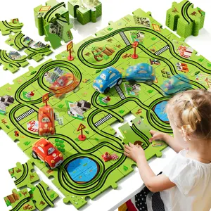 Assembleable city track toy car, flexible track building toy, city puzzle track car, electric track car early learning toy, birthday and Christmas gift for children, suitable for boys and girls aged 3, promotes cognitive development, attention, and hand–e