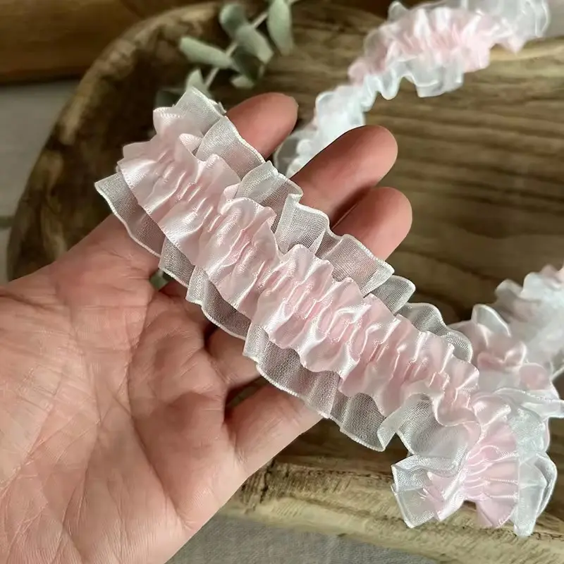 Series Double Layer Polyester Elastic Band, Transparent Soft and Sheer Chiffon Elegant Lace Trim, Lace Detail, Versatile Haberdashery, Lolita Skirt Accessories, Handmade DIY Ruffle Decoration, Ruffled, Crafts