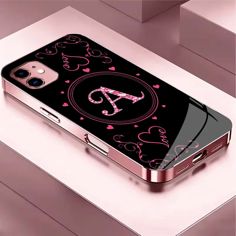 Suitable for [iPhone 11] Women's high-end phone case，The latest Pink Iridescent Glass Case—choose from 26 premium-look letters.YM99